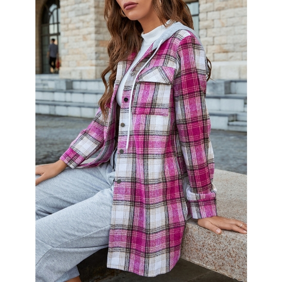 Pink Hooded Flannel Plaid Shirt Jacket XXL NWOT - Picture 5 of 6